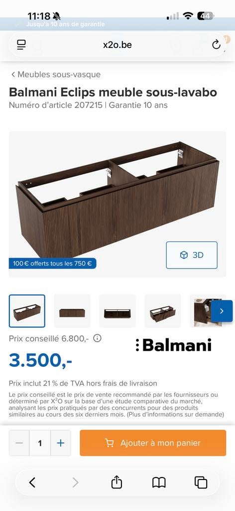 Balmani Eclips meuble sous lavabo ref 207215, Maison & Meubles, Enlèvement, Comme neuf