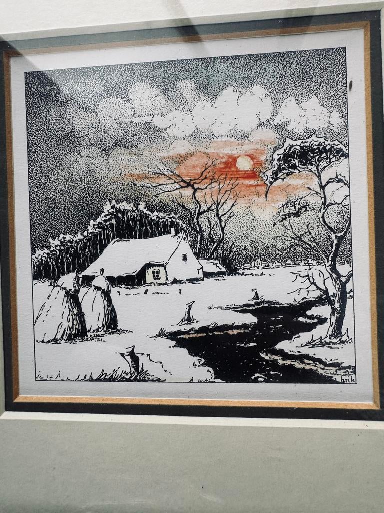 Hoeve in winterlandschap - b.brik, Ophalen of Verzenden