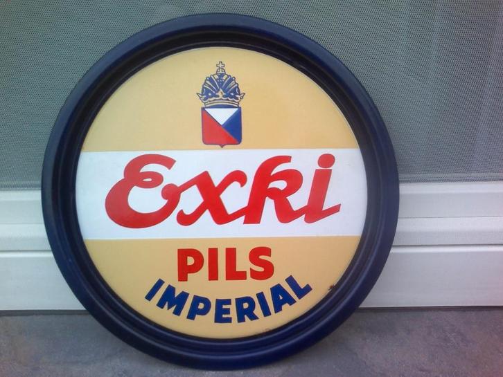 Email bierschotel Exki pils Imperial., Collections, Marques de bière, Utilisé, Panneau, Plaque ou Plaquette publicitaire, Autres marques