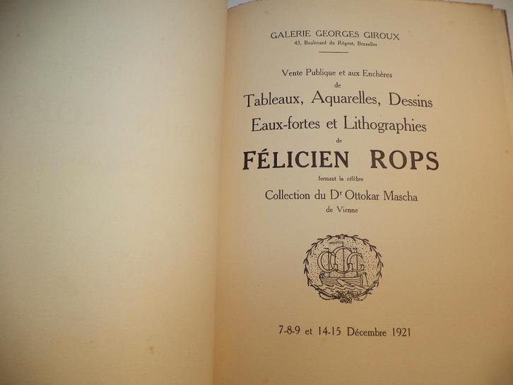 1921 veiling catalogus Félicien ROPS Gal. Georges GIROUX Bxl, Boeken, Kunst en Cultuur | Beeldend, Ophalen of Verzenden