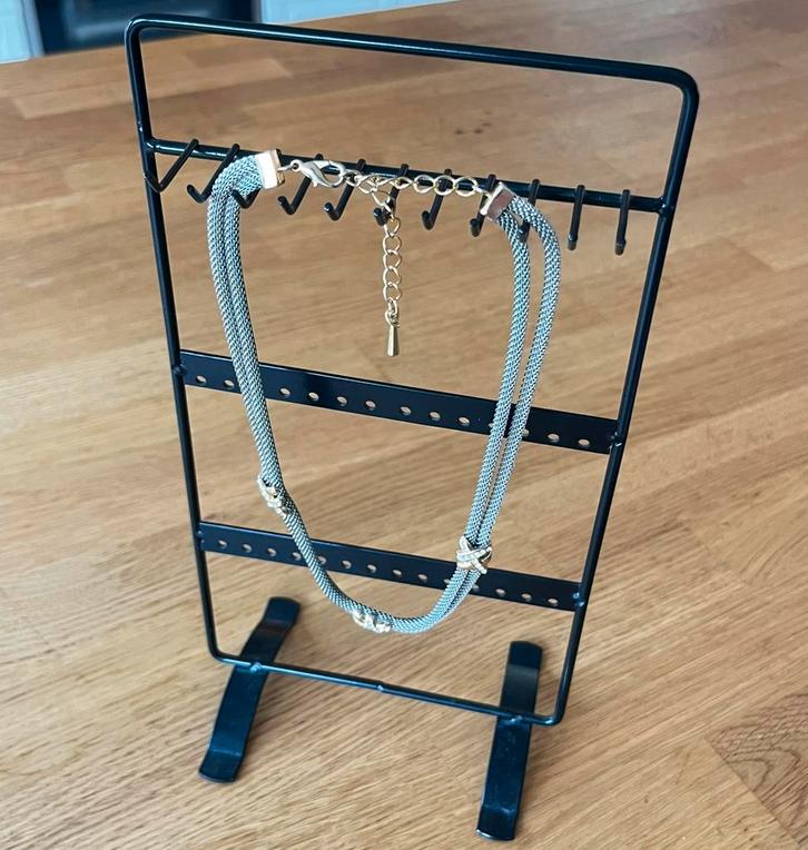 Collier multi-chaînes argenté avec strass ~40 cm, Bijoux, Sacs & Beauté, Colliers, Utilisé, Autres matériaux, Argent, Réglable