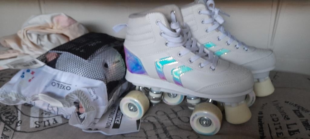 Rolschaatsen maat 37 Oxelo + beschermers, Ophalen, Zo goed als nieuw, Kinderen