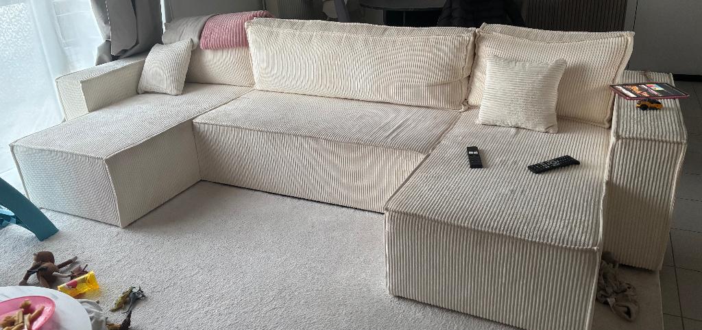 zetel beige zeer goede staat, Ophalen, 250 tot 300 cm, Hoekbank, Zo goed als nieuw