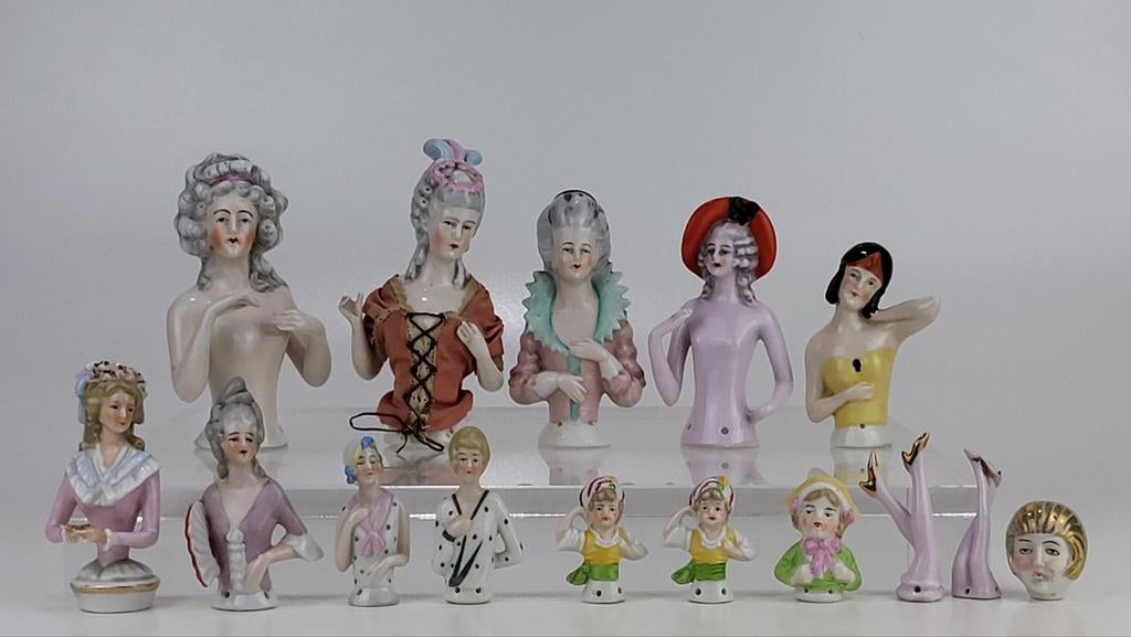 Collection exquise de demi-poupées anciennes en porcelaine a, Enlèvement ou Envoi