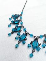 Halsketting zwart metaal blauwe parels., Handtassen en Accessoires, Kettingen, Ophalen of Verzenden, Nieuw, Blauw, Kunststof