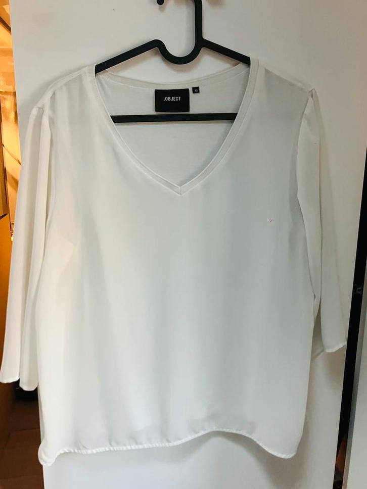 Object blouse V-hals, Kleding | Dames, Topjes, Zo goed als nieuw, Maat 38/40 (M), Wit, Lange mouw, Ophalen of Verzenden