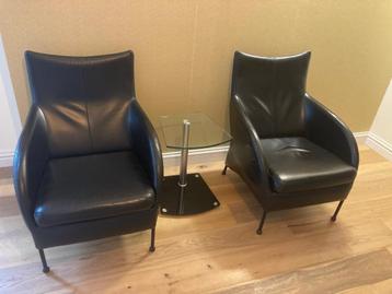 set design fauteuils zwart leder beschikbaar voor biedingen