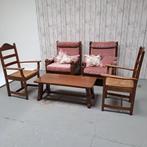 Authentieke Spaanse salon en stoelen in massieve eik, Ophalen, Zo goed als nieuw, Hout, Spaanse salon in eik