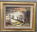 Huile sur toile paysage enneigé signe Henri rowet, Antiek en Kunst, Ophalen of Verzenden