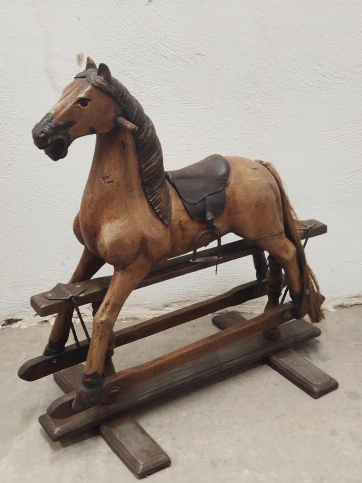Prachtig oud brocante handgeschilderd houten schommelpaard, Antiek en Kunst, Curiosa en Brocante, Ophalen of Verzenden