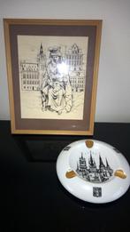 Sint -Niklaas : schilderij & asbak stadhuis ( grote Markt ), Antiek en Kunst, Ophalen of Verzenden