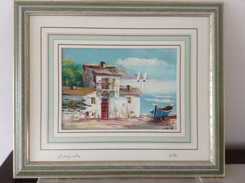 Twee olieverfschilderijtjes - Fuengirola, Moins de 50 cm, Enlèvement ou Envoi, Comme neuf, Peinture