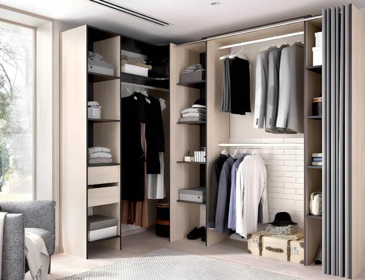 Verstelbare hoekdressing – antraciet/eik – uitstekende staat, Huis en Inrichting, Kasten | Kleerkasten, Zo goed als nieuw, 200 cm of meer