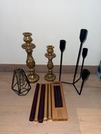 Grote set kandelaars + kaarsen – goud, zwart & glas, Ophalen, Glas