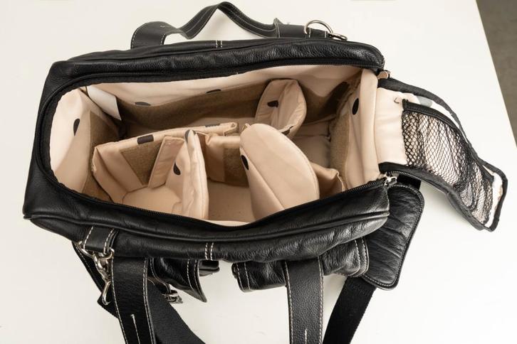 Jill-E zwarte lederen fototas, Audio, Tv en Foto, Foto | Cameratassen, Gebruikt, Schoudertas, Overige merken, Ophalen