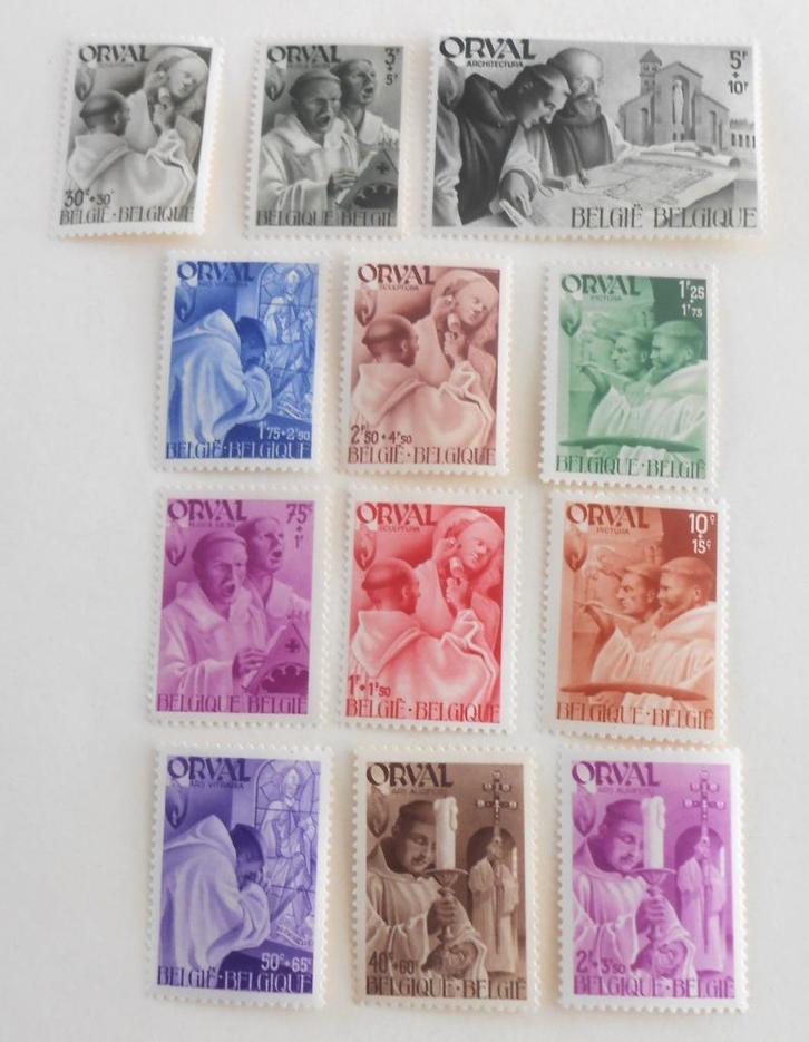 set van 12 postzegels - Orval, Postzegels en Munten, Postzegels | Europa | België, Postfris, Overig, Zonder envelop, Spoor van plakker