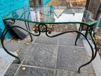 Smeedijzeren salontafel met glazen blad, Tuin en Terras, Tuinsets en Loungesets, Ophalen, Gebruikt