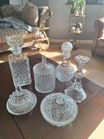 6 mooie decoratieve glazen potten, fles en kandelaar, Ophalen, Zo goed als nieuw