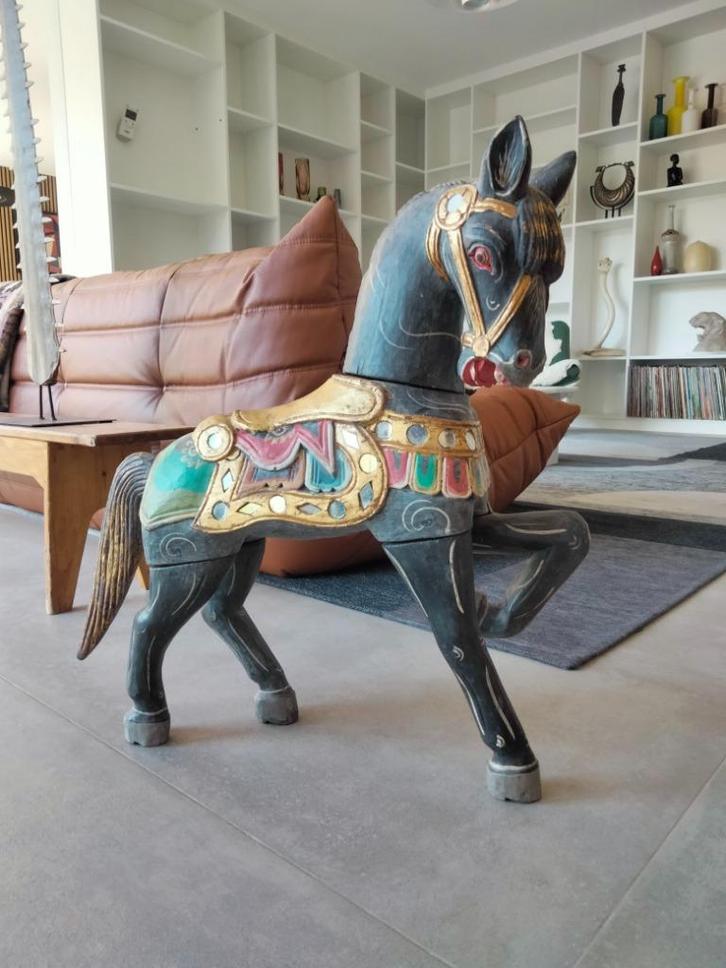 Beeld hout paard handwerk India Indisch deco, Antiek en Kunst, Kunst | Overige Kunst, Ophalen of Verzenden