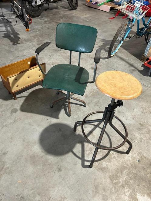 Kruk + kantoorstoel - Industriële Verstelbaar 60ies Vintage, Huis en Inrichting, Krukjes, Ophalen