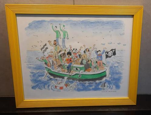Kader met originele pentekening Arnoud Wierstra - uniek!, Antiek en Kunst, Kunst | Tekeningen en Fotografie, Ophalen of Verzenden