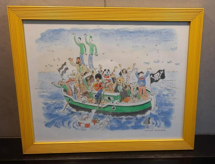 Kader met originele pentekening Arnoud Wierstra - uniek!, Antiek en Kunst, Kunst | Tekeningen en Fotografie, Ophalen of Verzenden