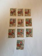 Lot 10 postzegels Coq de Decaris (Frankrijk), in de jaren 60, Ophalen of Verzenden
