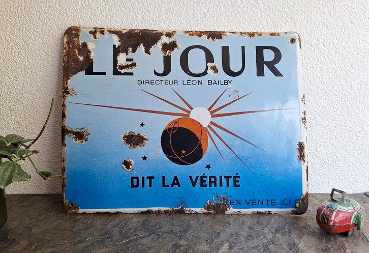 Emaille bord Le Jour- A.M. Cassandre, Verzamelen, Merken en Reclamevoorwerpen, Gebruikt, Reclamebord, Ophalen of Verzenden