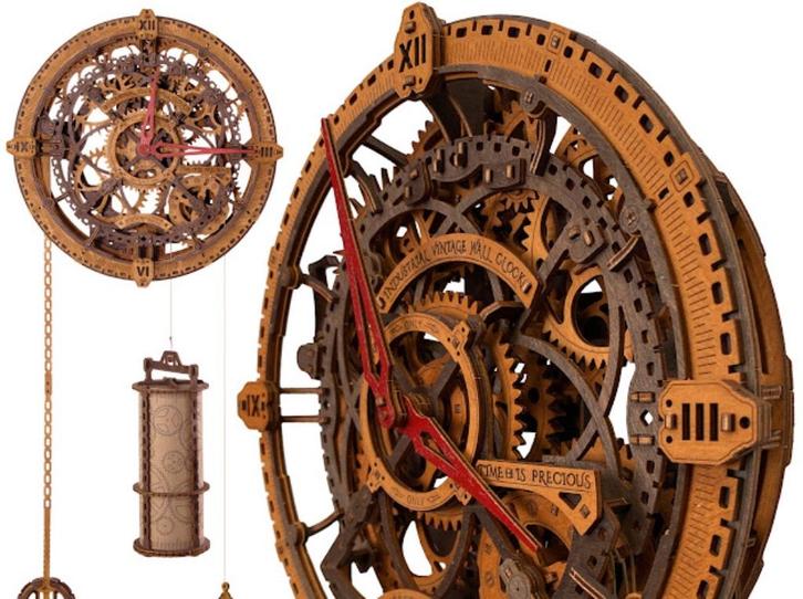 3D Houten Puzzel Industrial Vintage Wall Clock - DIY Wood, Hobby en Vrije tijd, Modelbouw | Overige, Nieuw, Verzenden