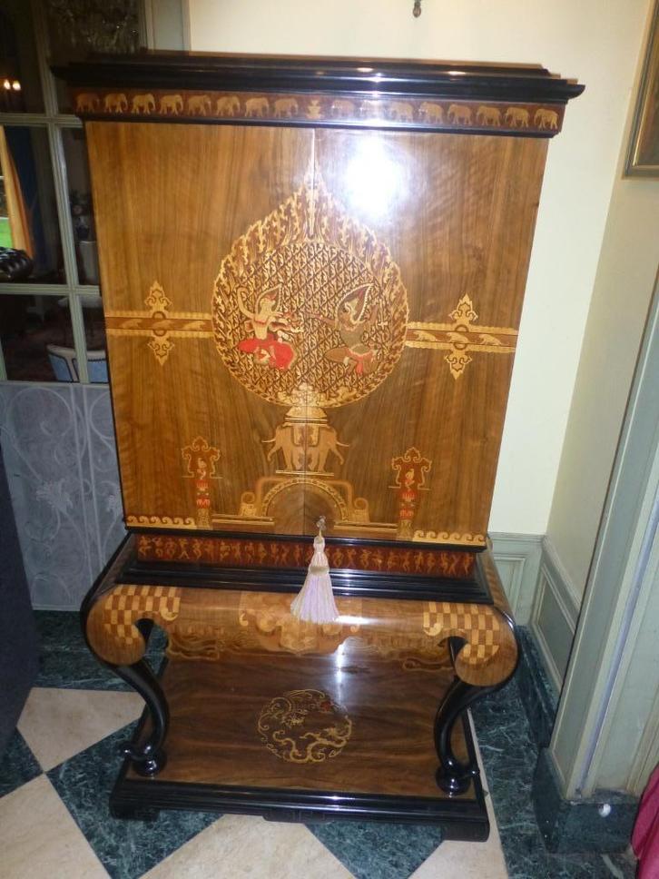 Aziatische barkast met inlegwerk/marqueterie, Antiek en Kunst, Antiek | Meubels | Kasten, Ophalen