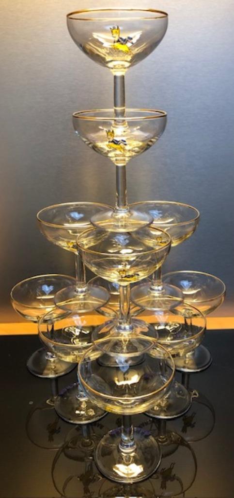 11 VINTAGE BABYCHAM glaasjes (jaren 60-70): 3 €/stuk (25 €), Antiek en Kunst, Antiek | Glaswerk en Kristal, Ophalen