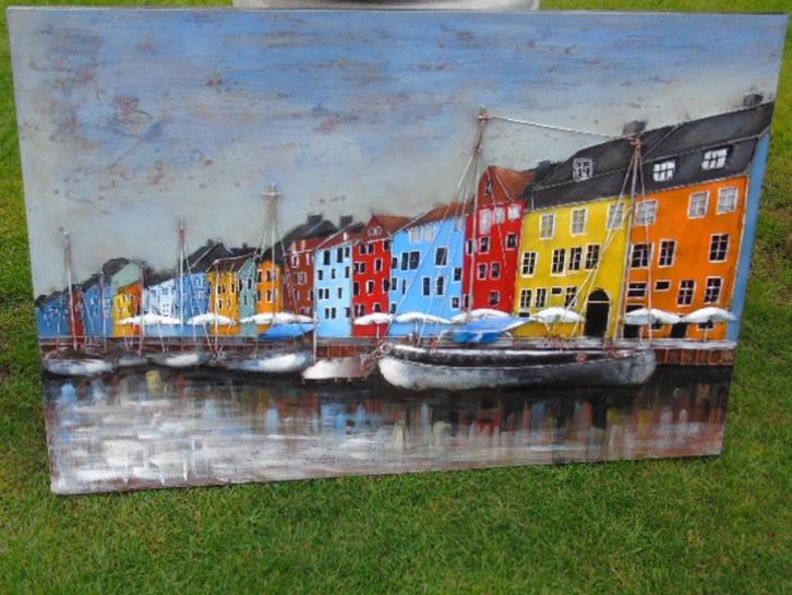 cadre en métal avec relief , le PORT DE COPENHAGUE, Jardin & Terrasse, Décoration murale de jardin, Neuf, Enlèvement