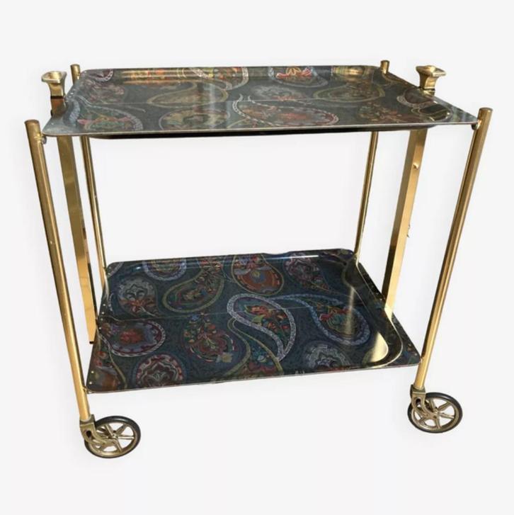 Desserte Textable Laiton et cachemire, Antiquités & Art, Antiquités | Meubles | Tables, Enlèvement ou Envoi