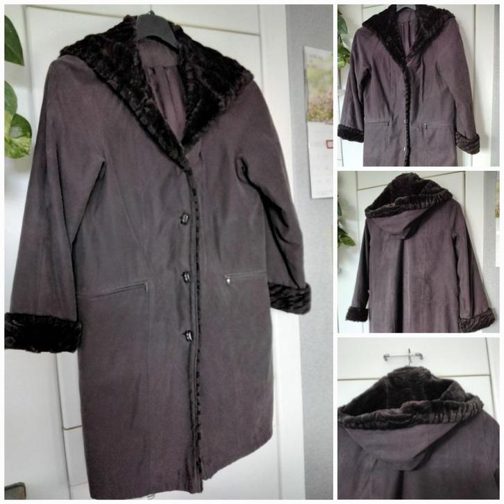 Bruine jas van leer en synthetisch bont voor dames T.38/40, Kleding | Dames, Jassen | Winter, Gedragen, Maat 38/40 (M), Bruin