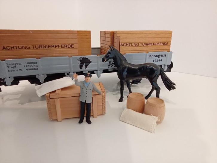 Marklin 54755 Spoor 1 Lage boordwagen met 2 paardenboxen., Hobby en Vrije tijd, Modeltreinen | Overige schalen, Zo goed als nieuw