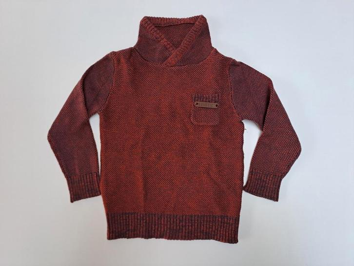 Mt 92 Rood, donkerblauw gebreide trui met kraag en zakje, Kinderen en Baby's, Kinderkleding | Maat 92, Zo goed als nieuw, Jongen