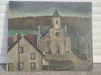 Huile sur toile église du village signe jean Michel hendrick, Antiek en Kunst, Kunst | Schilderijen | Klassiek, Ophalen of Verzenden