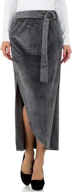 Lange velourse rok met split grijs S/M, Kleding | Dames, Rokken, Verzenden, Nieuw, JCL, Maat 36 (S)