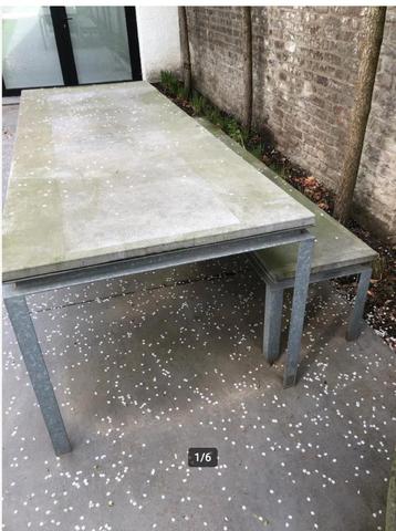 design galva tuintafel + zitbank beschikbaar voor biedingen