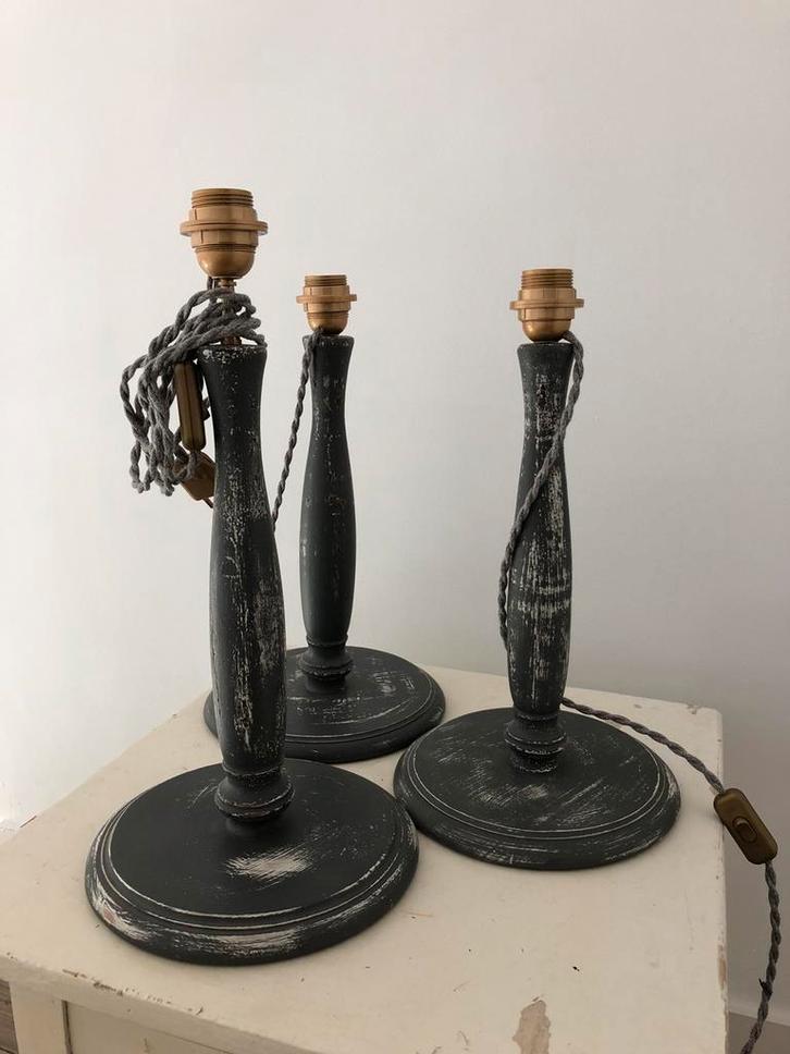 ANTIEKE HOUTEN LAMPENVOET LAMP BALUSTER 3 STUKS NIEUWE ELEC, Antiek en Kunst, Antiek | Verlichting, Ophalen of Verzenden