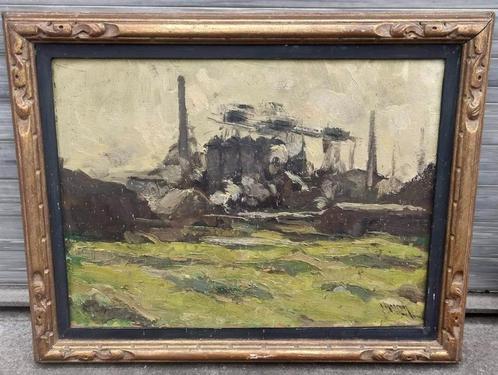 Huile sur panneau l Usine signe Albert mascaux, Antiek en Kunst, Kunst | Schilderijen | Klassiek, Ophalen of Verzenden