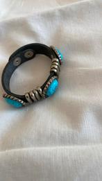 Armband van leer en turkoois steen, Ophalen of Verzenden, Zo goed als nieuw, Zwart, Leer