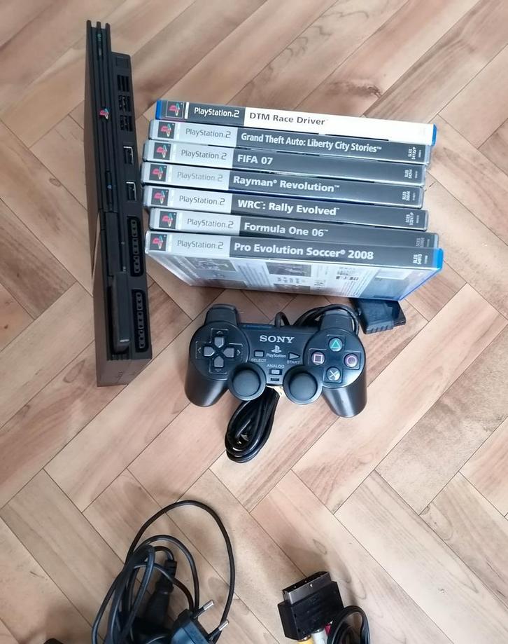 Sony Ps2 met games, Games en Spelcomputers, Spelcomputers | Sony PlayStation 2, Zo goed als nieuw, Slim, Zwart, Met 1 controller