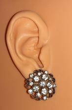 oorknopjes vintage bloem brons met witte kristallen '70-80, Bijoux, Sacs & Beauté, Boucles d'oreilles, Envoi, Verre