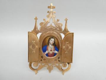 Neogotiek sierlijstje met miniatuurschildering "Heilig Hart" beschikbaar voor biedingen