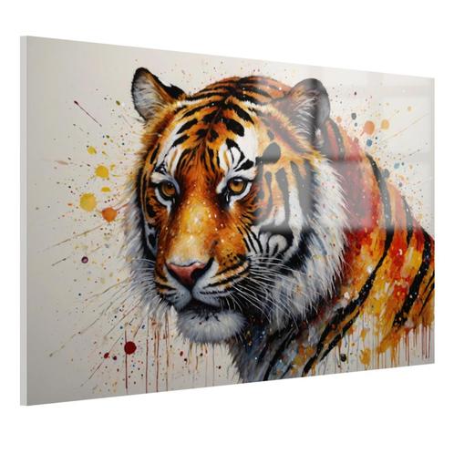 Tigre avec rouge et orange Peinture sur verre 105x70cm + Sus, Maison & Meubles, Accessoires pour la Maison | Décorations murale