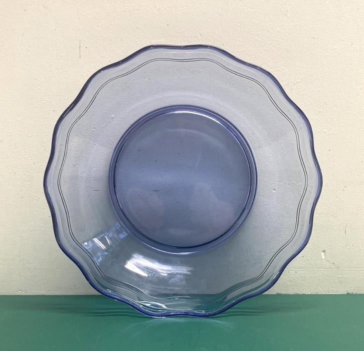 Luxval Val St Lambert - Plat Art Déco bleu - 22cm, Antiquités & Art, Antiquités | Verre & Cristal, Enlèvement ou Envoi