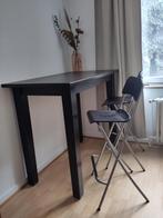 Table bar avec 2 chaises - bois massif lasé noir, Comme neuf