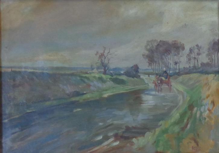 RAPHAEL DUBOIS / BOERENKAR / OLIEVERF DOEK / 48x66cm / KADER, Antiek en Kunst, Kunst | Schilderijen | Klassiek, Ophalen of Verzenden