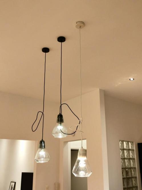 3 glazen/marmer hanglampen, Huis en Inrichting, Lampen | Hanglampen, Zo goed als nieuw, 75 cm of meer, Glas, Overige materialen